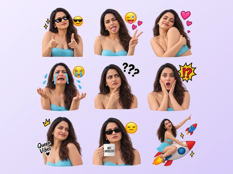A nine-sticker meme pack made from one photo