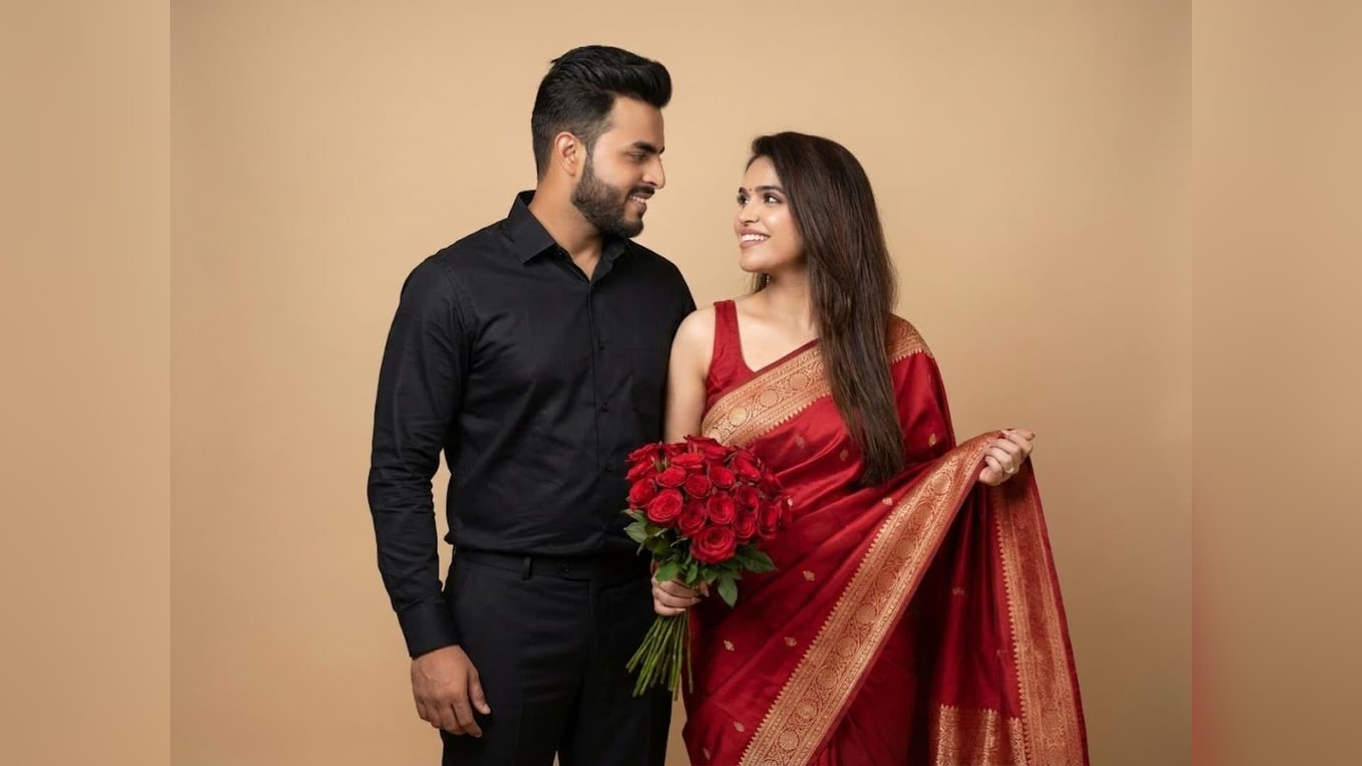 Romantic Studio Portrait, valentine photo editing AI example