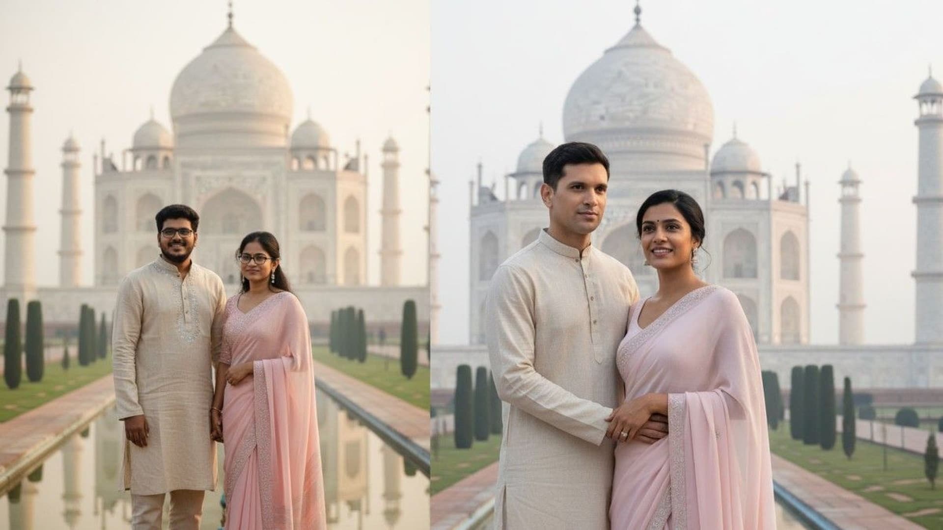Taj Mahal Pose, AI pre wedding photoshoot example