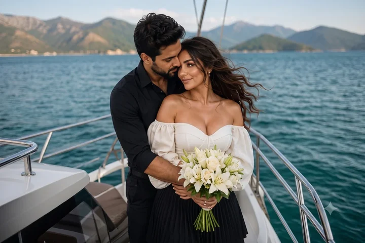 A couple together outdoors with both faces visible
