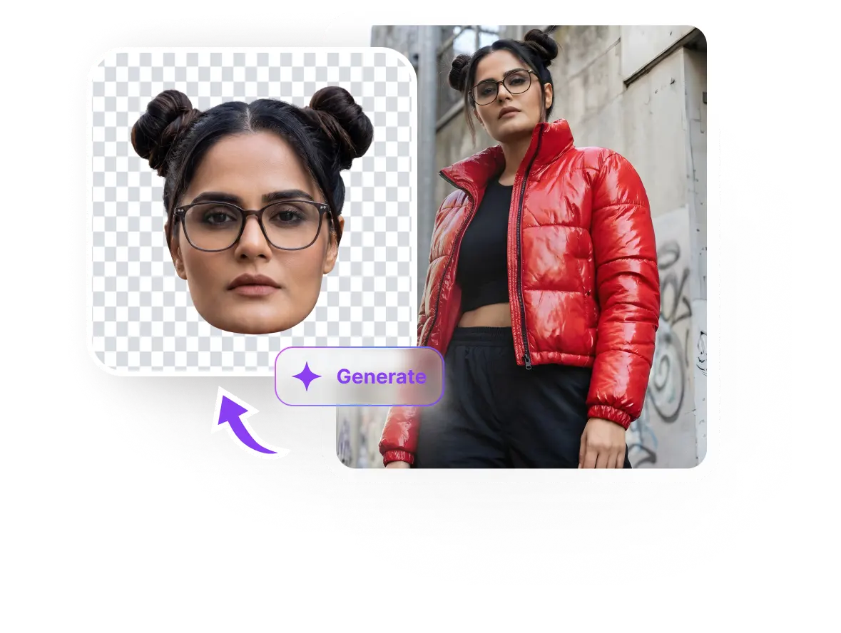 Photo of a woman in a red jacket next to her finished face cutout
