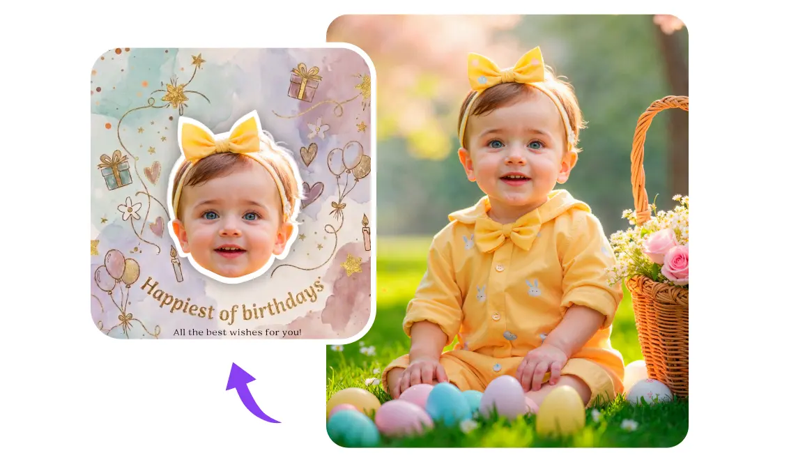 Baby photo turned into a fun face cutout for a birthday decoration