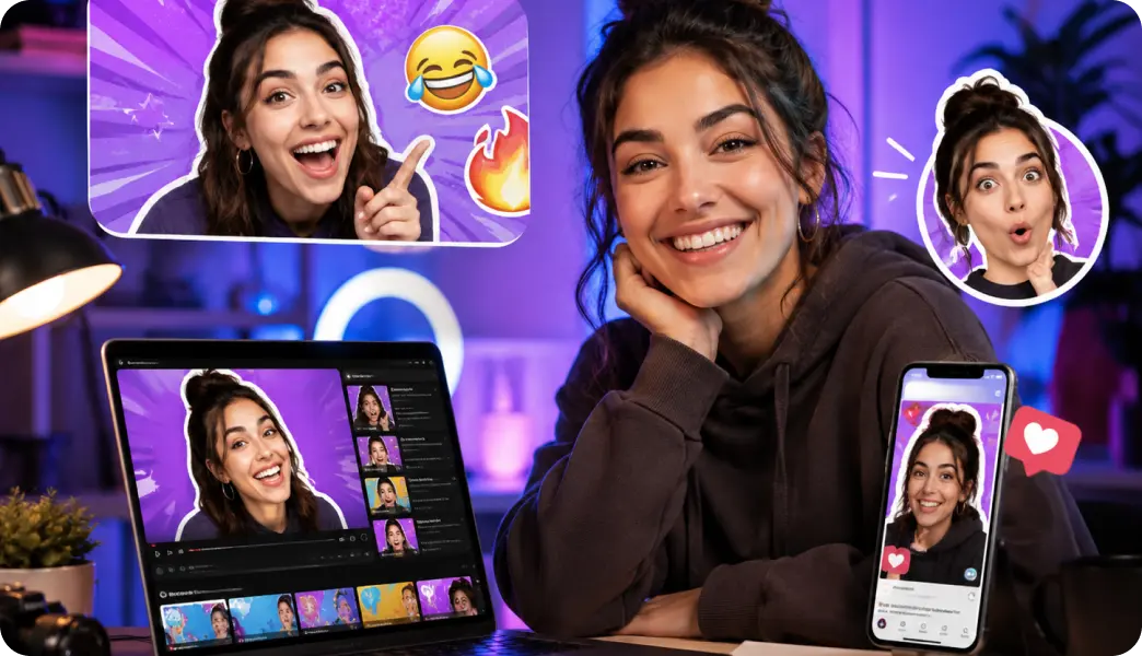 Creator thumbnails, reaction graphics and memes using face cutouts