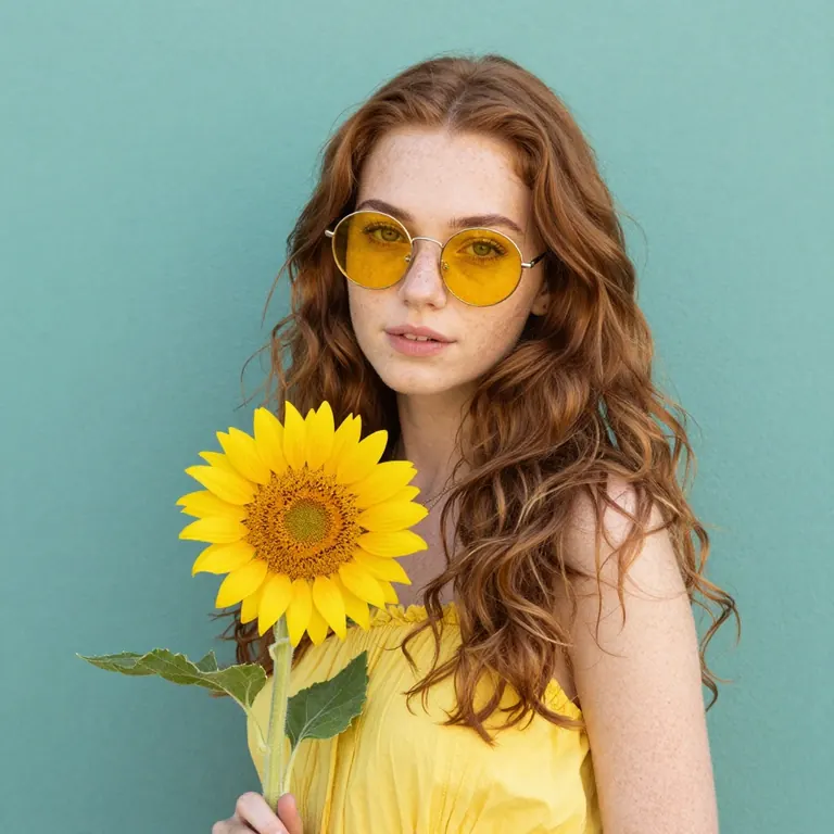Original portrait photo of a woman holding a sunflower before AI Ghibli conversion