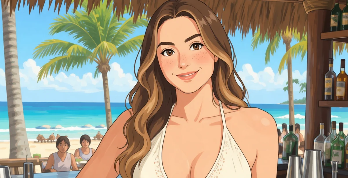 The beach portrait transformed into anime artwork