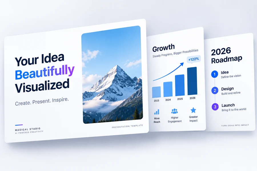 Presentation slides with generated landscape imagery