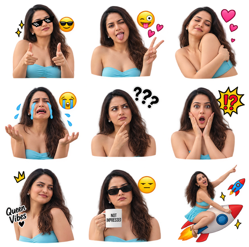 A nine-sticker meme pack with different reactions, made from one portrait