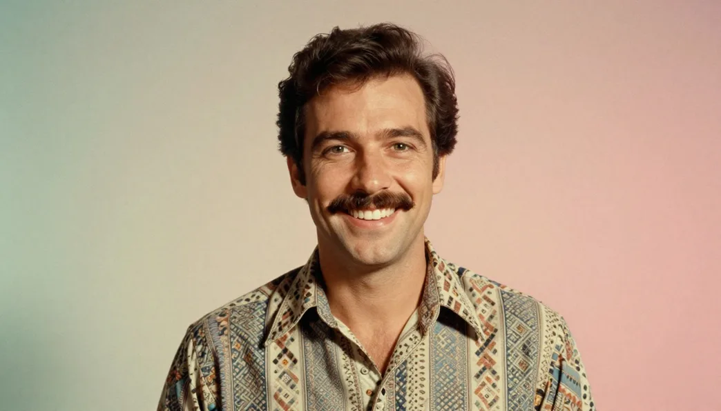 Retro 1980s studio portrait of a smiling man