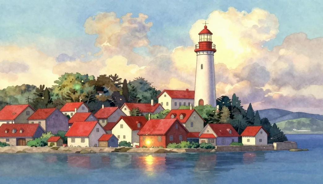 A seaside town as a dreamy anime landscape