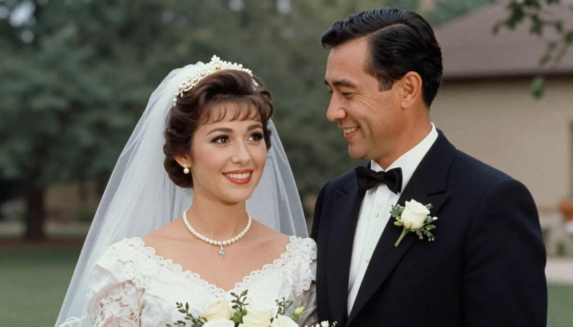 An old wedding photograph brought to life in realistic color